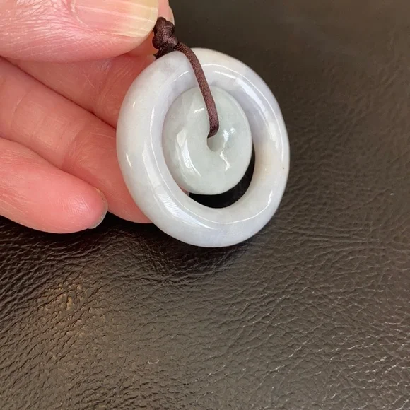 Double Round Donut Jade Natural Pendant White Lucky